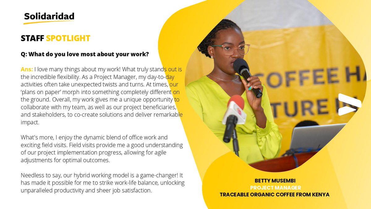 1/3🌟 Employee Spotlight: Shining a Light on Our Stellar Team!

Meet Betty Musembi, one of our Project Managers who keeps our gears turning and our projects soaring! 🚀Betty oversees implementation of our DMDP-funded Traceable Organic Coffee from Kenya ‘TRACE Kenya’ project.
