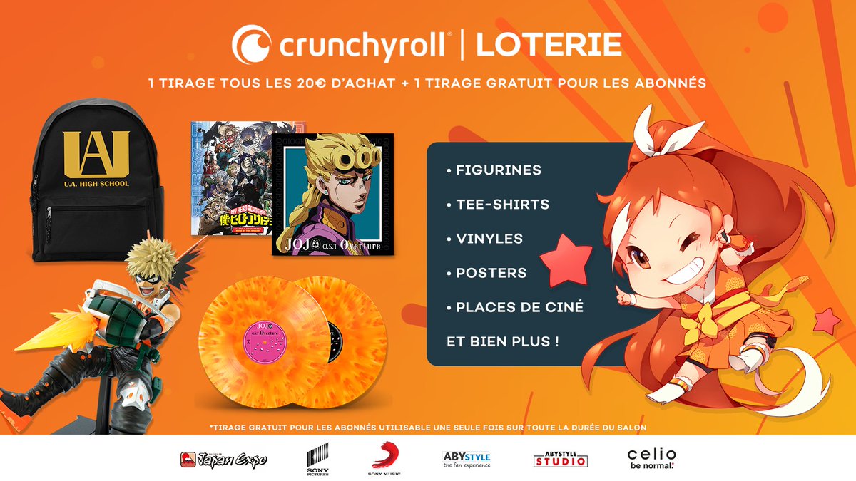 Loterie 100% gagnante à Japan Expo ! ✨

- 1 tirage tous les 20€ d'achat
- 1 tirage gratuit pour les abonnés

Que la chance soit avec vous ! 🙏