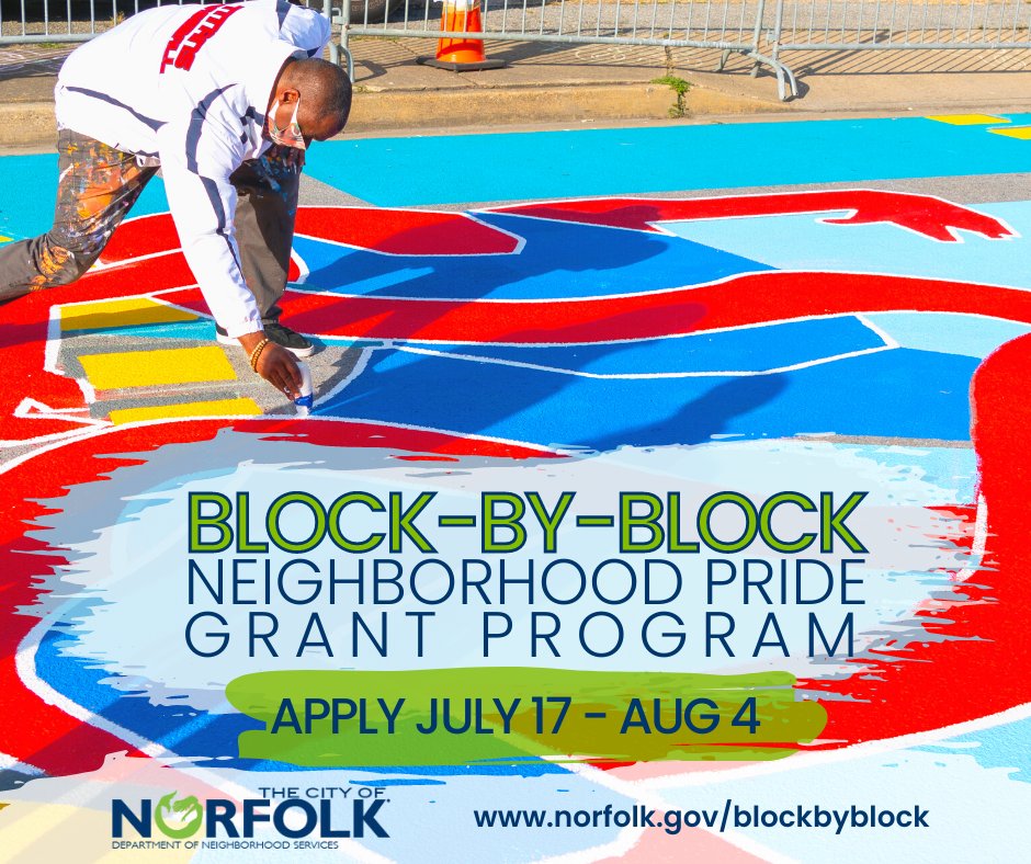 NorfolkVA's tweet image. Improve your neighborhood... one block at a time. #NorfolkVA's Block-by-Block Neighborhood Pride Grant Program helps civic leagues and neighborhood associations improve their community as mini grants or matching grants. 

Applications accepted 7/17-8/4.
✅ norfolk.gov/blockbyblock