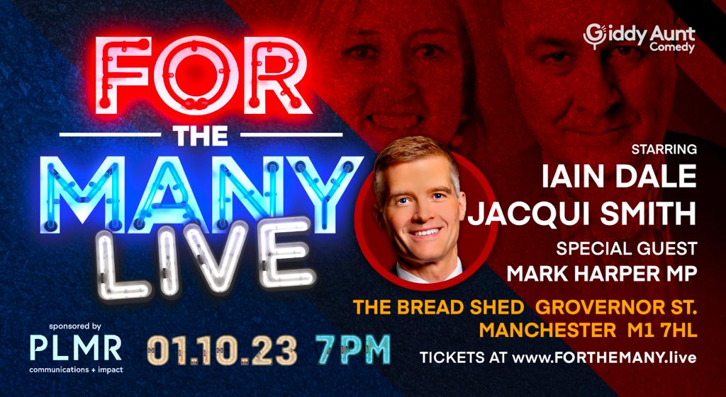 📢 We're sponsoring 'For the Many Live' in Manchester at Conservative Party Conference this year!

Starring LBC's <a href="/IainDale/">Iain Dale 🏴󠁧󠁢󠁥󠁮󠁧󠁿🇬🇧 ⚒️</a>, former Home Secretary, <a href="/Jacqui_Smith1/">Jacqui Smith</a> and special guest, <a href="/Mark_J_Harper/">Mark Harper</a> MP.

📅 1st October at 7pm
📍 The Bread Shed, Grovernor Street, Manchester, M1 7HL