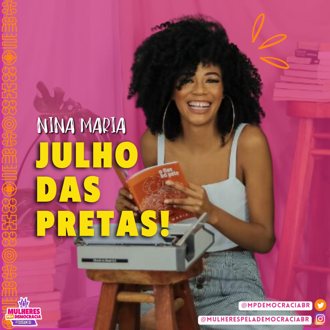 mpdemocraciabr's tweet photo. Em comemoração ao Julho das Pretas nós vamos trazer para vocês uma série de mulheres pretas que, com seus saberes e ações, estão fazendo transformações sociais significativas mas ainda estão no anonimato. ✊🏿✊🏽🌸
A primeira mulher desta série é a Nina! (segue o fio) 👇 https://t.co/rbEdcScd2h