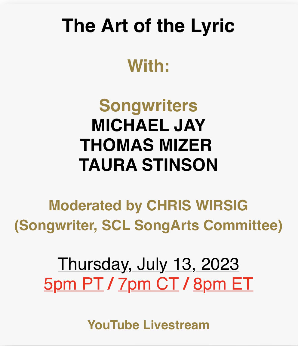 Michael Jay (@michaeljaysongs) on Twitter photo If you’re a member of <a href="/The_SCL/">The Society of Composers & Lyricists</a> you won’t want to miss tomorrow’s panel where I’m joining Oscar nominee <a href="/TauraStinson/">Taura Stinson</a> & Emmy nominee <a href="/ThomasMizer/">Thomas Mizer</a> , moderated by #ChrisWirsig. #TheSCL #TheArtOfTheLyric #TauraStinson #ThomasMizer If you’re a member of <a href="/The_SCL/">The Society of Composers & Lyricists</a> you won’t want to miss tomorrow’s panel where I’m joining Oscar nominee <a href="/TauraStinson/">Taura Stinson</a> & Emmy nominee <a href="/ThomasMizer/">Thomas Mizer</a> , moderated by #ChrisWirsig. #TheSCL #TheArtOfTheLyric #TauraStinson #ThomasMizer