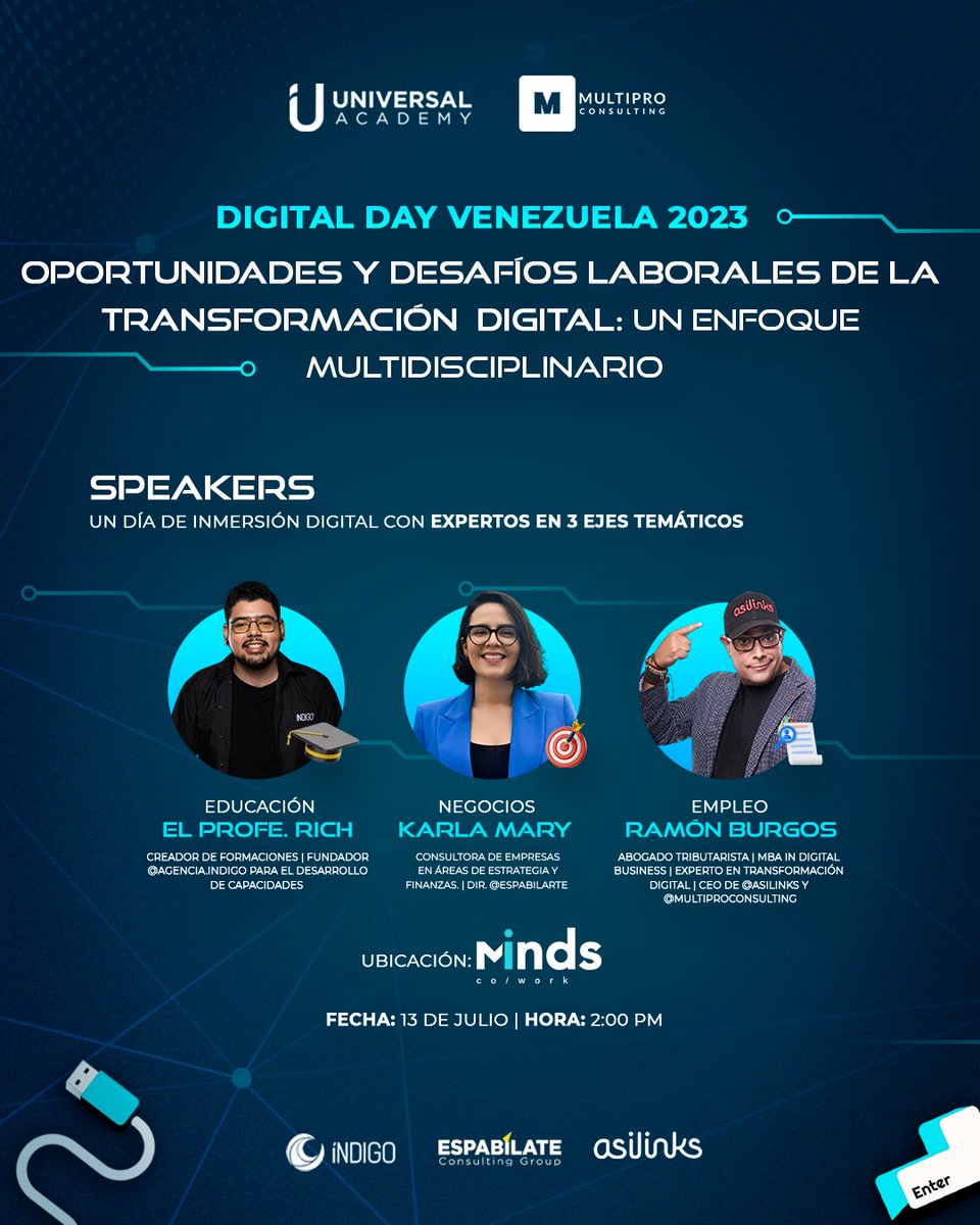 asilinks's tweet photo. 𝗘𝘀𝘁𝗼 𝗲𝘀 𝗺𝗮ñ𝗮𝗻𝗮 𝟭𝟯 𝗱𝗲 𝗝𝘂𝗹𝗶𝗼 🔊 
Regístrate gratis en el evento a través de este link https://t.co/jmvLLdqu6F 
¡Nos vemos en 𝗗𝗶𝗴𝗶𝘁𝗮𝗹 𝗗𝗮𝘆 𝗩𝗲𝗻𝗲𝘇𝘂𝗲𝗹𝗮 𝟮𝟬𝟮𝟯! https://t.co/pRw7uEhE16