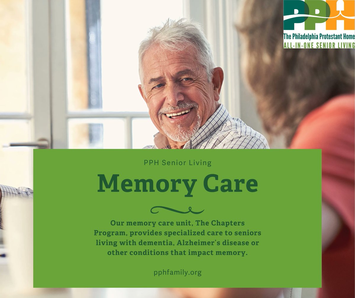 pphfamily's tweet image. Our Philadelphia memory care facility is designed to address the individual needs of those in need of dementia care, Alzheimer’s care, or other disorders related to memory loss in a residential setting. 

Read more: buff.ly/3MTgAAn 

#MemoryCare #Chapters #TeamPPH