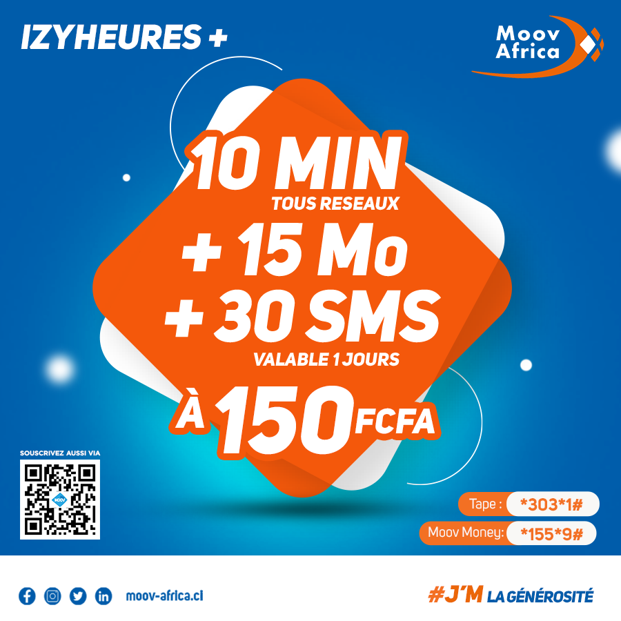 Moovafrica_CIV's tweet photo. Famille voici pour vous oh 🥳
Avec 𝟏𝟓𝟎 𝐅𝐂𝐅𝐀, profitez de 𝟏𝟓 𝐌𝟎 + 𝟑𝟎 𝐬𝐦𝐬 + 𝟏𝟎 𝐦𝐢𝐧 𝐭𝐨𝐮𝐭 𝐫𝐞́𝐬𝐞𝐚𝐮𝐱 𝐯𝐚𝐥 𝟑 𝐣𝐨𝐮𝐫𝐬
Tapez *𝟑𝟎𝟑*𝟏# ou via Moov Money *𝟏𝟓𝟓*𝟗#
#JMLaGenerosite #jmmoovafricaci https://t.co/cSpGJxCWcs