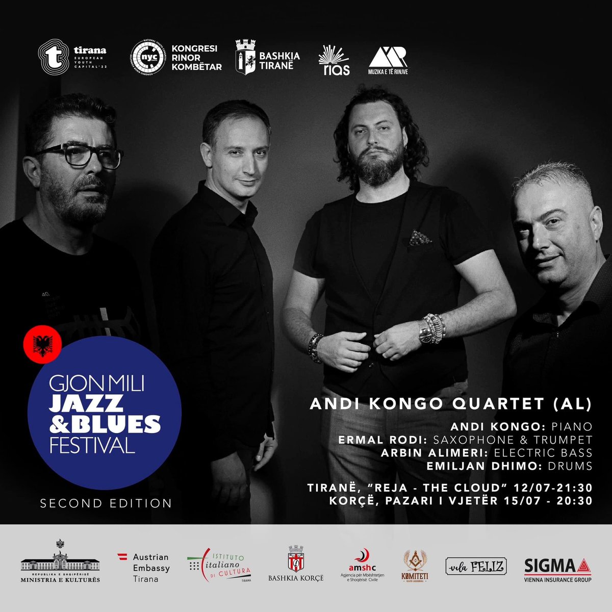 Nëse je në Tiranë këto ditë apo në Korçë në fundjavë, nuk duhet të humbisni artistët tanë ndërkombëtarë që do të performojnë pë Gjon Mili Jazz &amp; Blues Festival.🤩

📌 Sot dhe nesër, 12-13 Korrik, ora 21:30, takohemi te Reja🎷🕺🎺