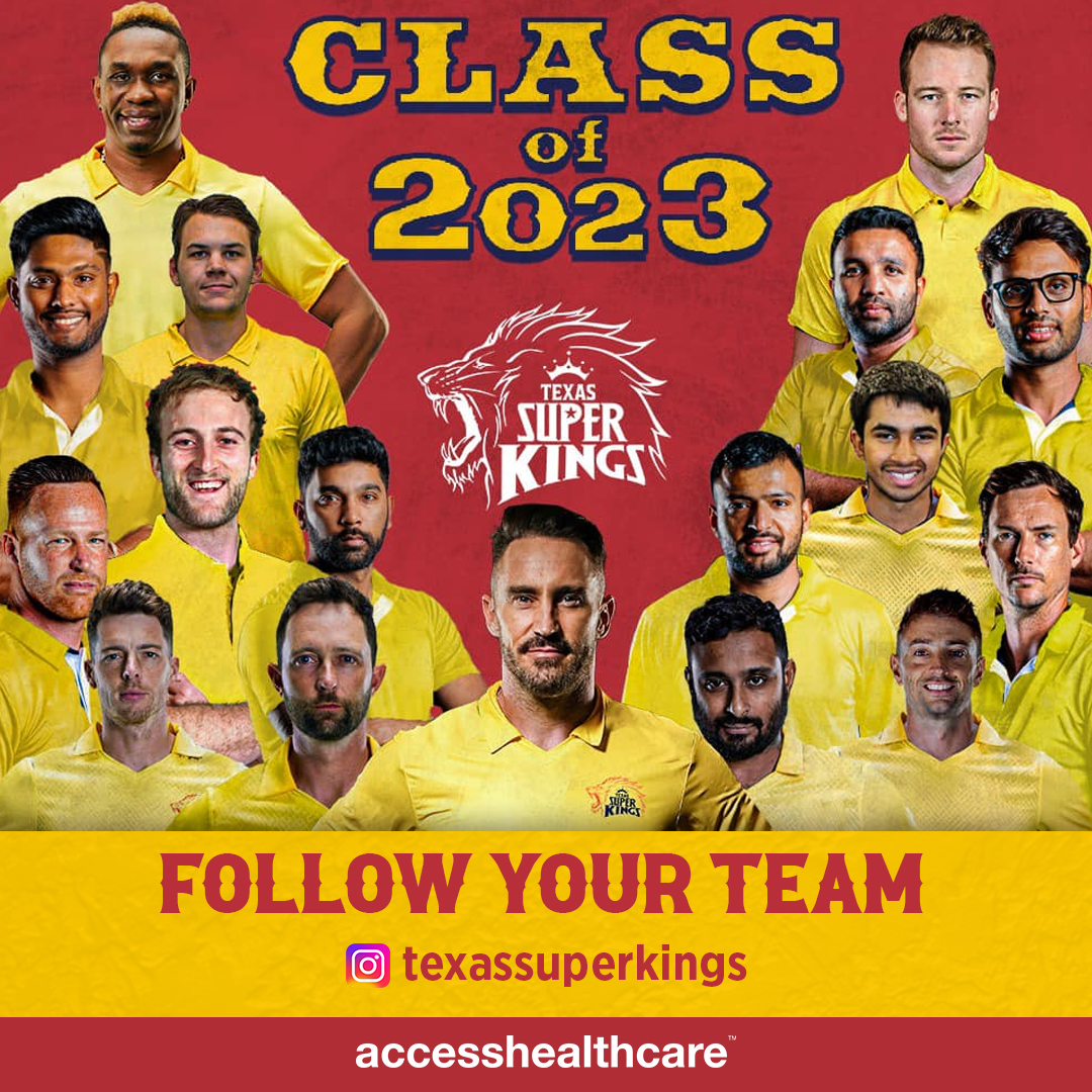 Access Healthcare (@getahsolutions) on Twitter photo This year, fans will see <a href="/faf1307/">Faf Du Plessis</a> again in the yellow jersey as he takes the field with <a href="/djbravo47/">Dwayne DJ Bravo</a>, <a href="/MitchellSantner/">Mitchell Santner</a>, <a href="/Devonconway_88/">Devon Conway</a>, <a href="/davidmillersa12/">David Miller</a>, and a whole squad of superstars!
Click here to follow our team:
Instagram.com/texassuperkings
#texassuperkings #mlc2023 This year, fans will see <a href="/faf1307/">Faf Du Plessis</a> again in the yellow jersey as he takes the field with <a href="/djbravo47/">Dwayne DJ Bravo</a>, <a href="/MitchellSantner/">Mitchell Santner</a>, <a href="/Devonconway_88/">Devon Conway</a>, <a href="/davidmillersa12/">David Miller</a>, and a whole squad of superstars!
Click here to follow our team:
Instagram.com/texassuperkings
#texassuperkings #mlc2023