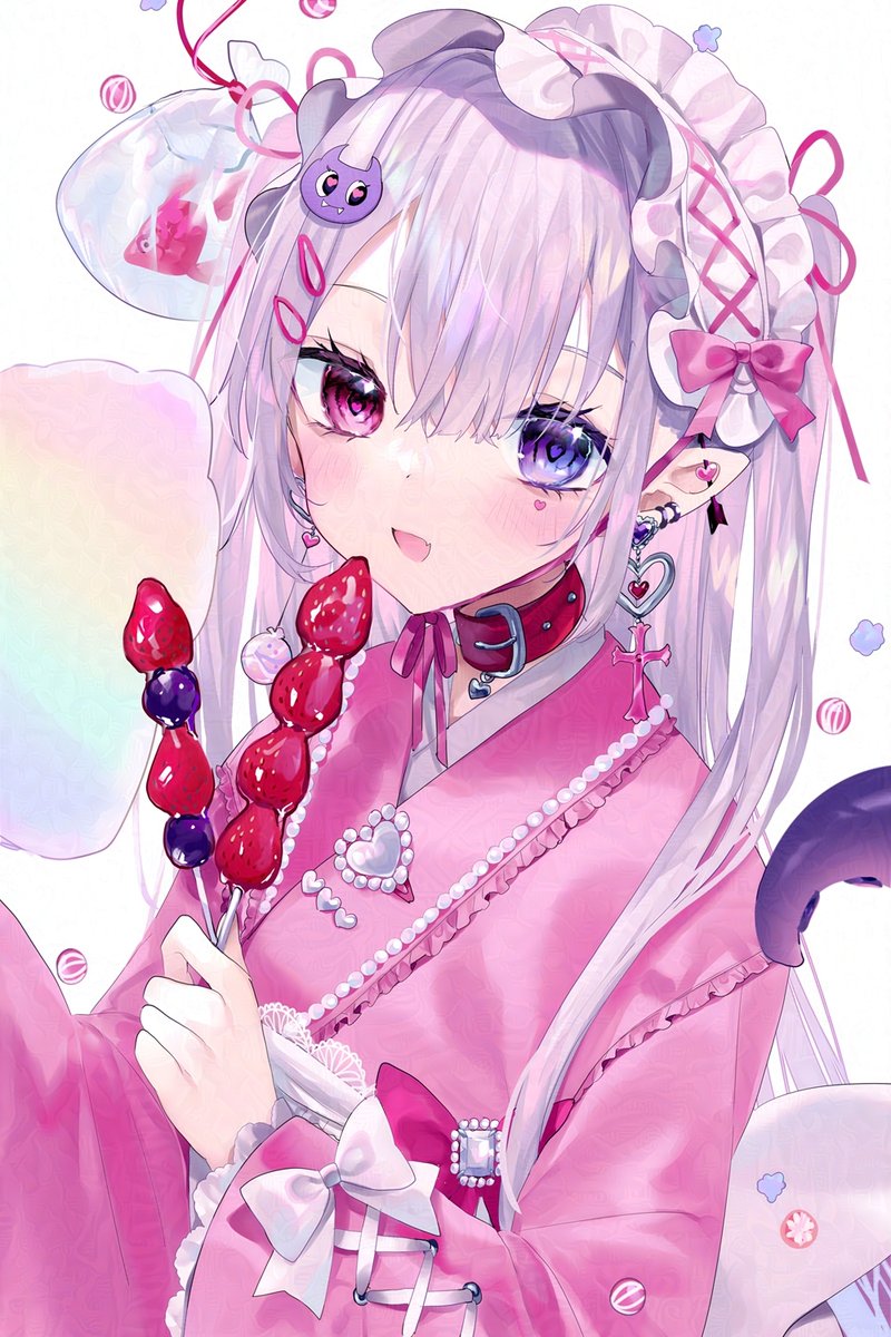 1girl food japanese clothes kimono solo strawberry collar  illustration images