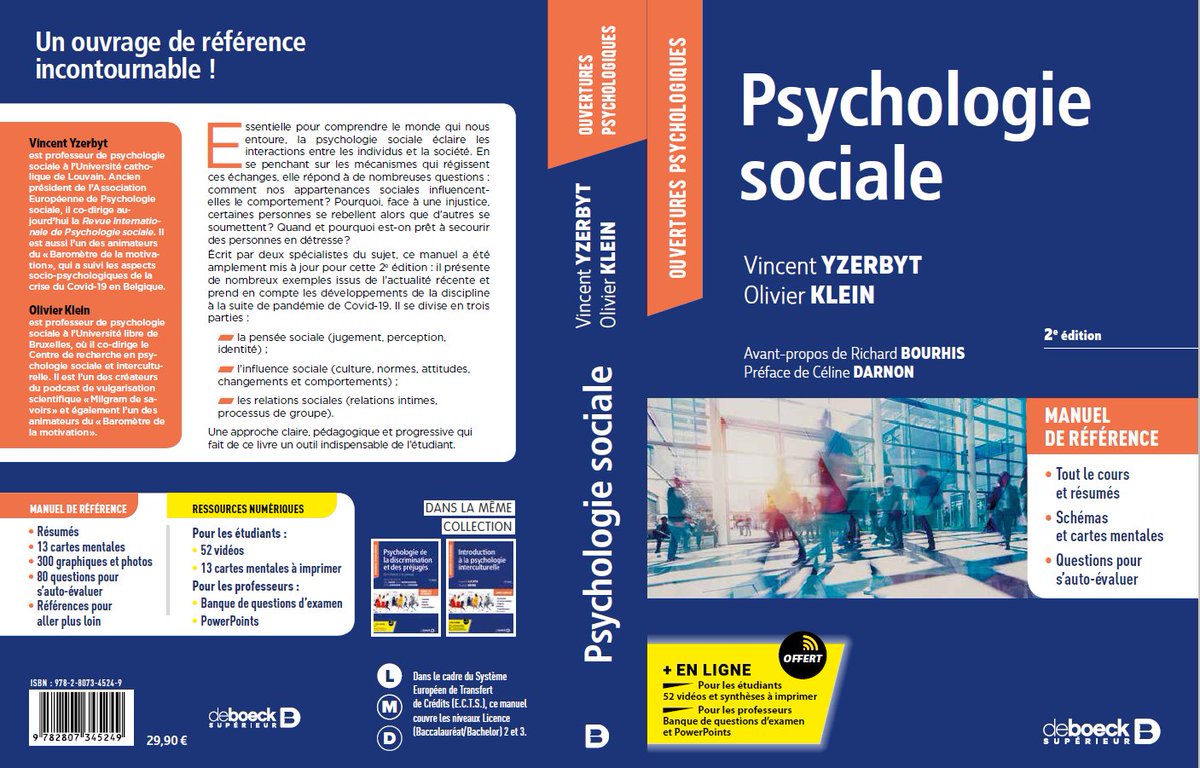Avec <a href="/olivier_klein/">Olivier Klein (@olivierklein.bsky.social)</a>, nous finalisons le manuscrit de la 2ème édition de notre manuel de Psychologie Sociale (De Boeck, 2023). Le succès de la 1ère édition a été sans précédent ! Cette édition sera actualisée et s'appuiera encore plus sur la richesse de la recherche francophone.