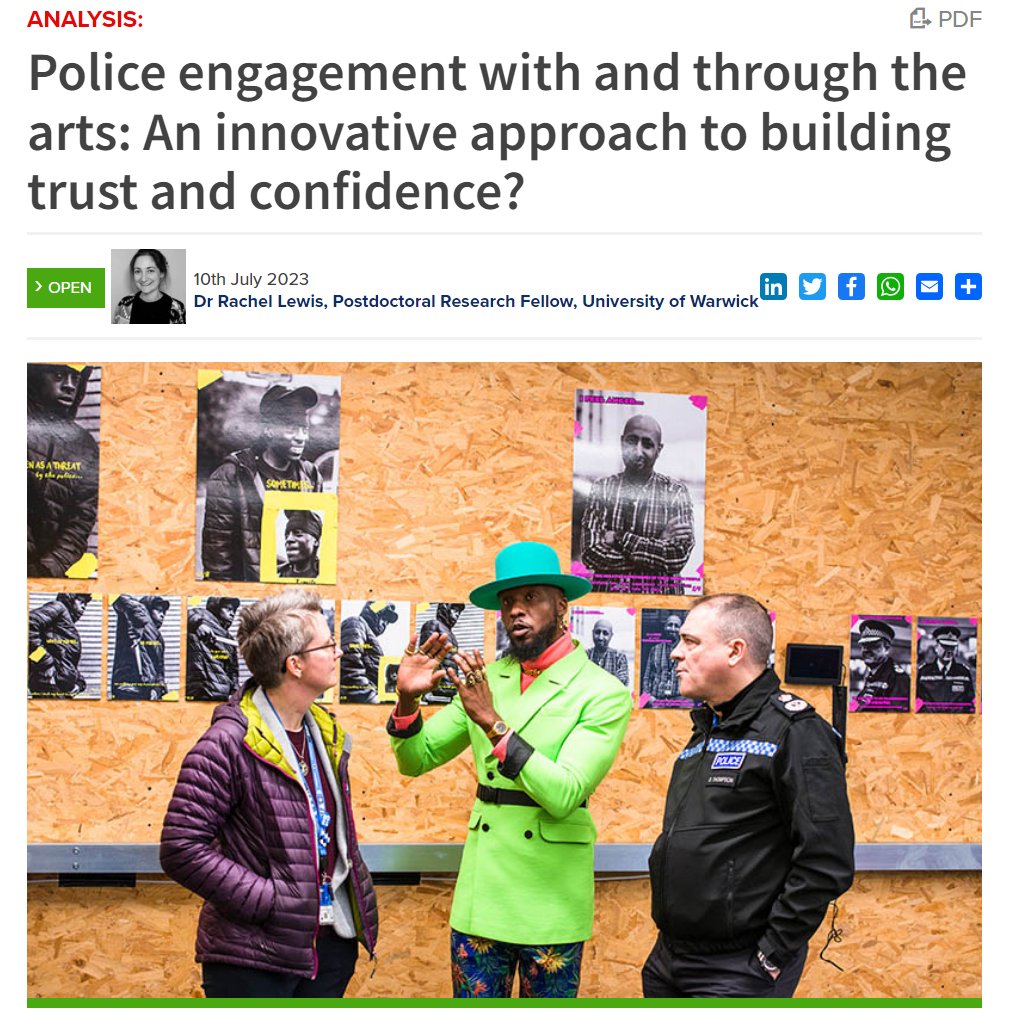 <a href="/warwickuni/">University of Warwick</a> Centre for Operational Police Research (COPR) research assesses benefits &amp; challenges of arts &amp; culture for better police engagement &amp; relationship-building with seldom-heard communities as Dr  <a href="/rachlewis_/">Rachel Lewis</a>  &amp; Prof Jacqueline Hodgson explain.
policinginsight.com/features/analy…