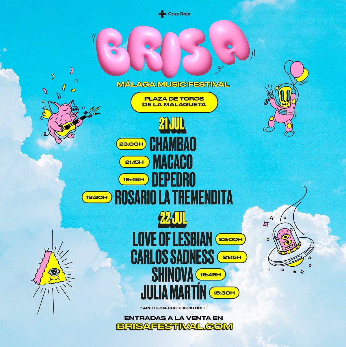🌙En poco más de una semana estaremos entrando por las puertas de la Plaza de Toros La Malagueta para celebrar una nueva edición de #BrisaFestival. 

🎶 Rosario La Tremendita, <a href="/Depedromusic/">DEPEDRO</a>, <a href="/MacacoMusic/">Macaco</a>, Chambao, Julia Martín, <a href="/shinovaoficial/">Shinova (oficial)</a>, <a href="/CarlosSadness/">Tropical Jesus 🌞</a> y <a href="/loveoflesbian/">Love of Lesbian</a>.