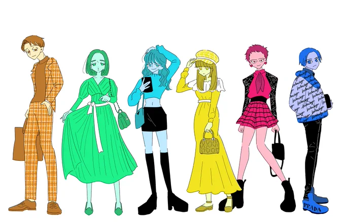 少しおしゃれをしてバーに集合身長とか服の趣味のバランスとかを考えて描いた気がします 