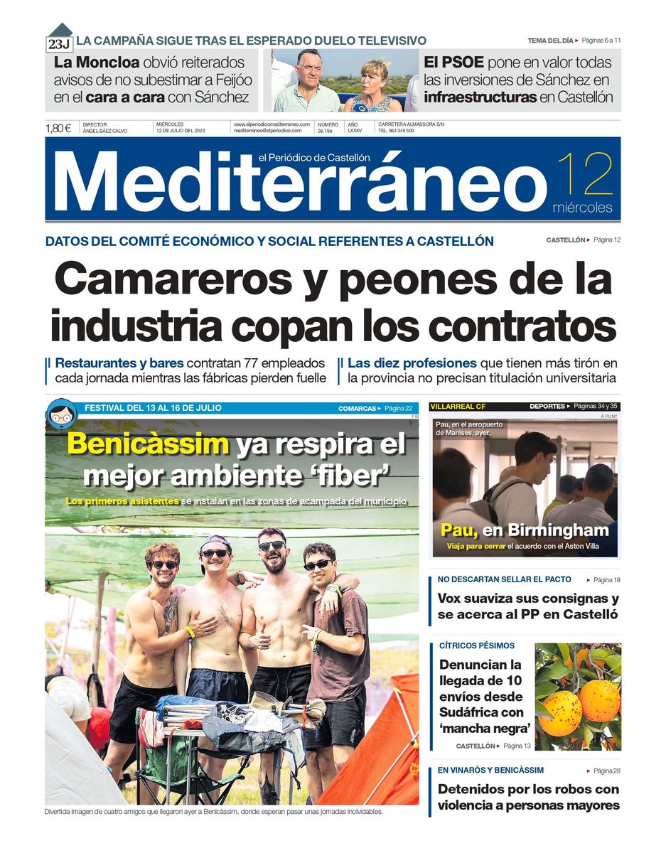ximogorriz's tweet image. Hoy miércoles 12 en las #portadasdeCastellón, #camareros #peones #empleo @CastellonVox #violenciadegénero @AjuntCastello @fiberfib @pauttorres @desdelamoncloa @PSPVProCS #Sudáfrica #cítricos #sucesos @ASCER_comunica @CEV_CV @DenisSuarez6 @begonacarrasco  #Lledó @ajuntburriana y +