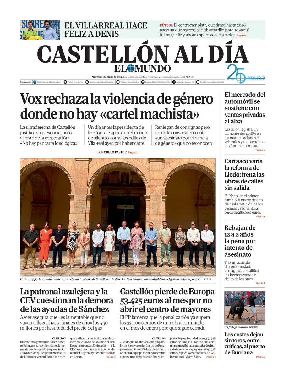 ximogorriz's tweet image. Hoy miércoles 12 en las #portadasdeCastellón, #camareros #peones #empleo @CastellonVox #violenciadegénero @AjuntCastello @fiberfib @pauttorres @desdelamoncloa @PSPVProCS #Sudáfrica #cítricos #sucesos @ASCER_comunica @CEV_CV @DenisSuarez6 @begonacarrasco  #Lledó @ajuntburriana y +