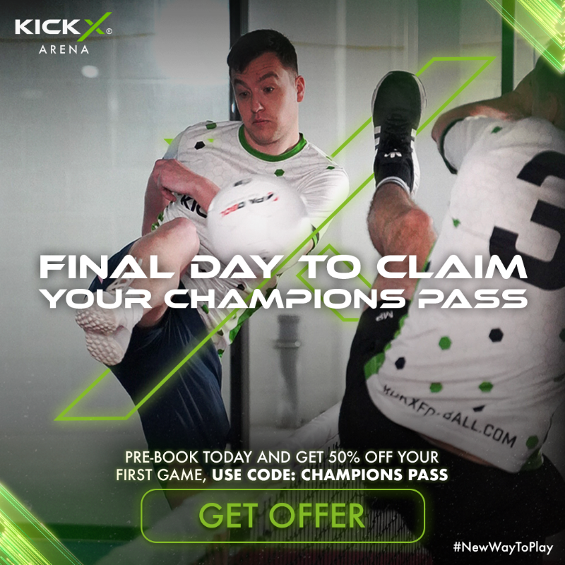 kickxfootball's tweet photo. 🚨 Final day to claim your Champions Pass🚨
Pre-book today to receive a 50% discount on your first game. Simply use the code CHAMPIONSPASS on checkout 🤩
#NewWayToPlay | #JoinTheFootballEvolution | #Addlestone | @AddlestoneOne