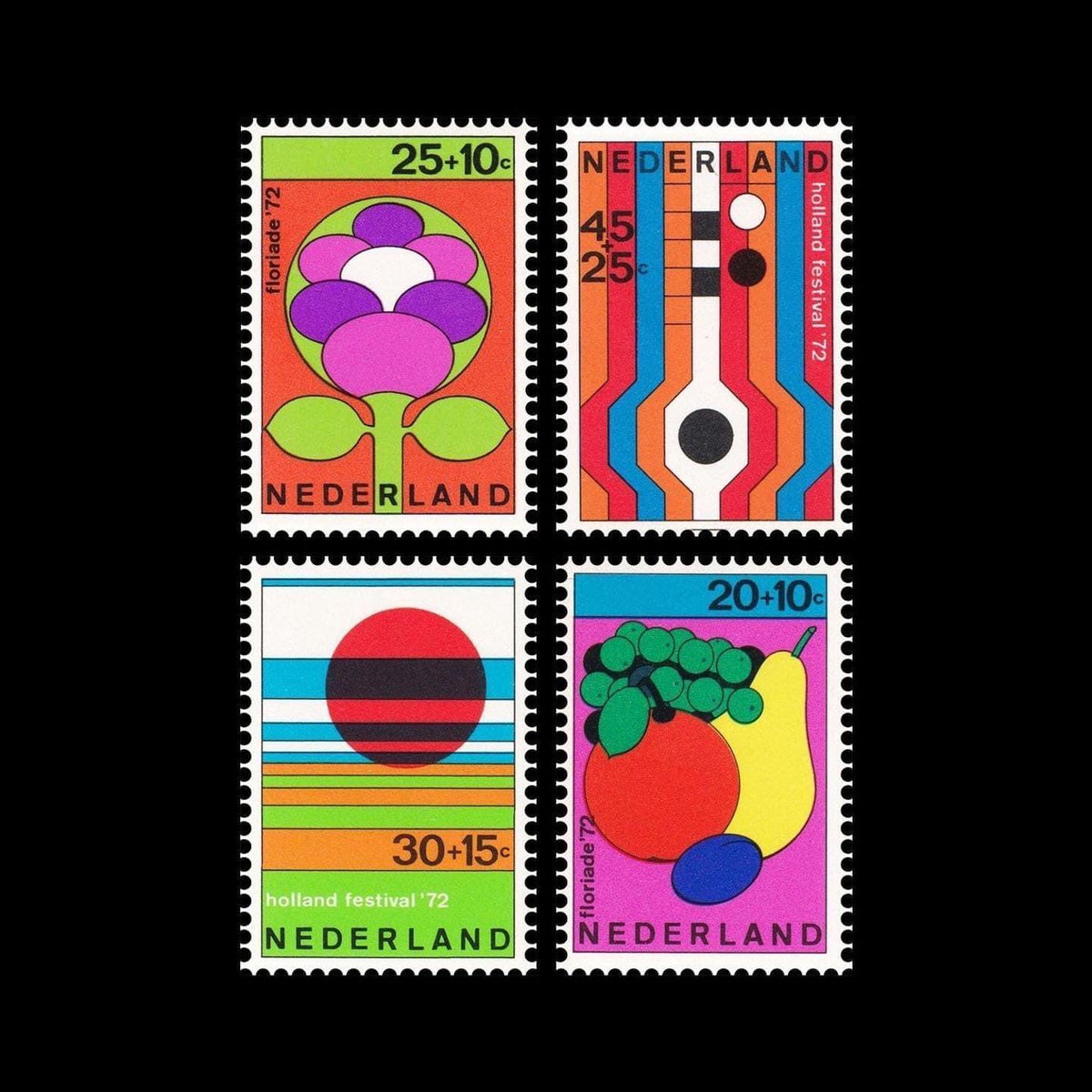 Holland Festival 72 / Floriade 72, Netherland Stamps, 1972. Designed by Dick Elffers designreviewed.com/artefacts/holl… #dickelffers #stanpdesign #dutchdesign #graphicdesign