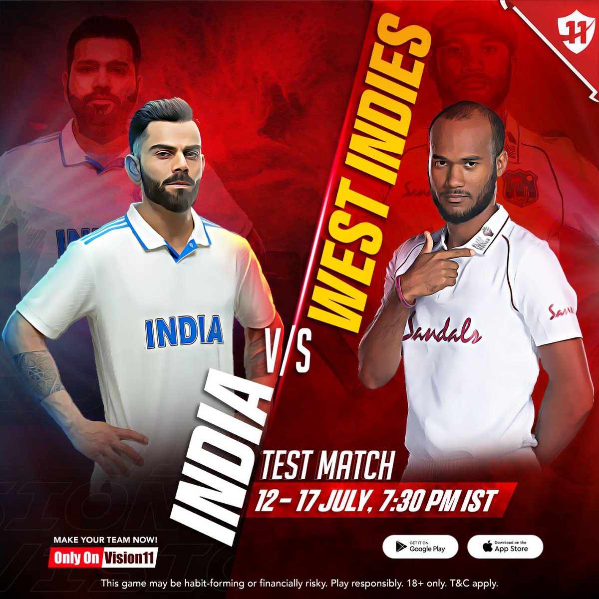 Vision11ofc's tweet photo. Flames are rising for the INDIES VS INDIAπ₯π₯ match!
Today at 7:30 p.m.πͺ
Control your heartbeats and curate your teams nowπ―π²
Only on the official @Vision11ofc app
.
.
#Vision11 #Vision11official #WIvIND #IndianCricket #bcci #WestIndies #ViratKohli #TeamIndia #SapnokaVision https://t.co/ABrDsyZgLv