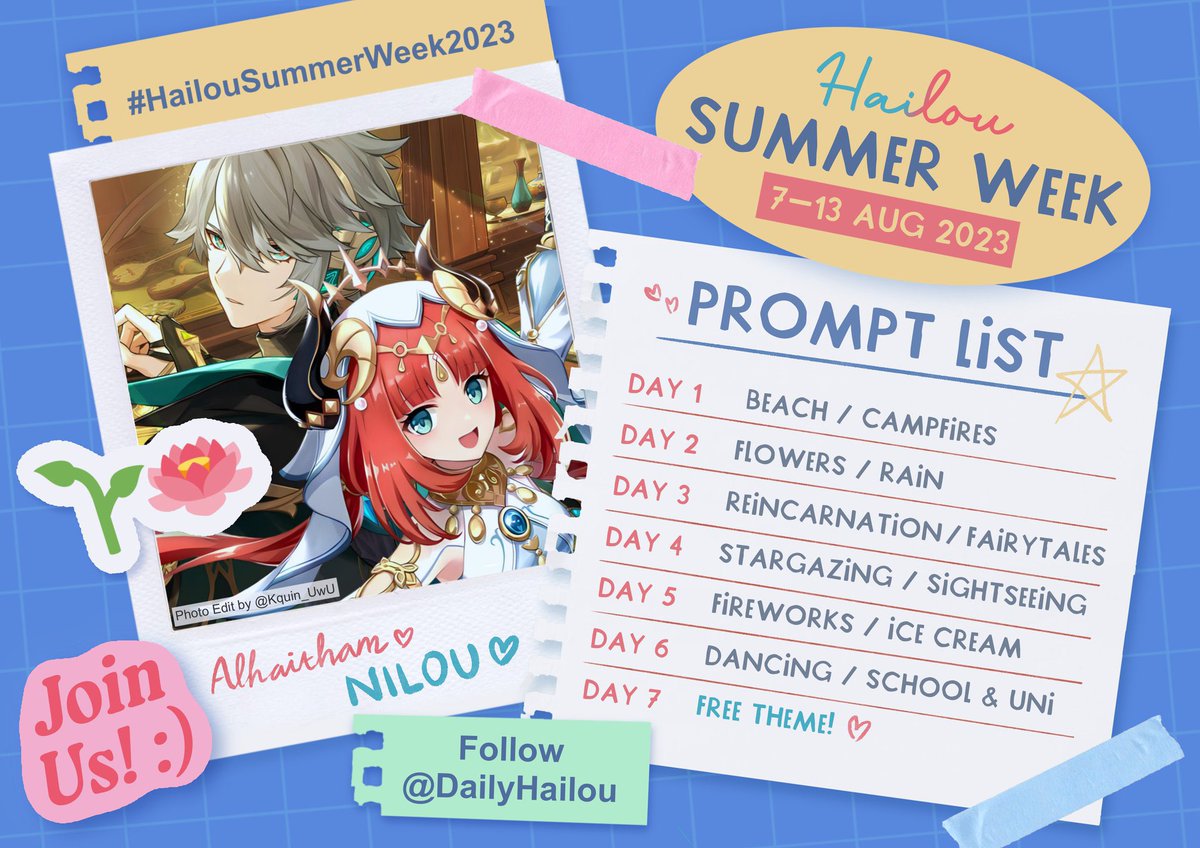 DailyHailou's tweet photo. Hello Hailou Nation!

We're elated to announce that #HailouSummerWeek2023 is happening! The event will start from 7—13 Aug 2023! Check out the prompts &amp; guidelines below. We're looking forward to see everyone's wonderful works~! 
#hailou #ゼンニロ

📝: https://t.co/ys1mslRYYf https://t.co/Zbh11bzEkk