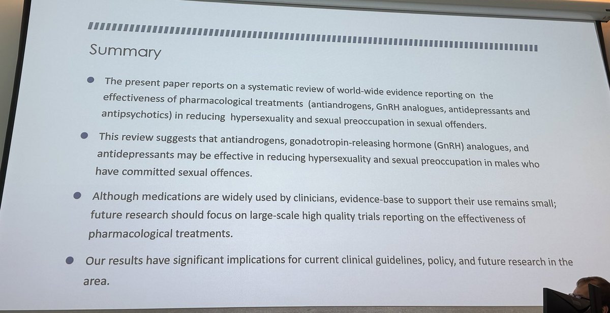 rcpsych's tweet photo. To summarise: A good trial is needed due to the evidence for medication is poor #RCPsychIC https://t.co/gZseFbNl1q