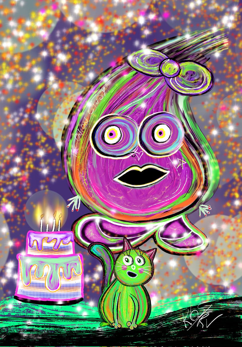 Don't we all love a slice of birthday cake Tobby?? 🍰 🍰

#CindyandTobby 
#Kidscartoon #CartoonArt #kidsdrawings #kidspainting 
#NFTCommmunity #NFTartist #nftcollectors #greencat #oniondrawing