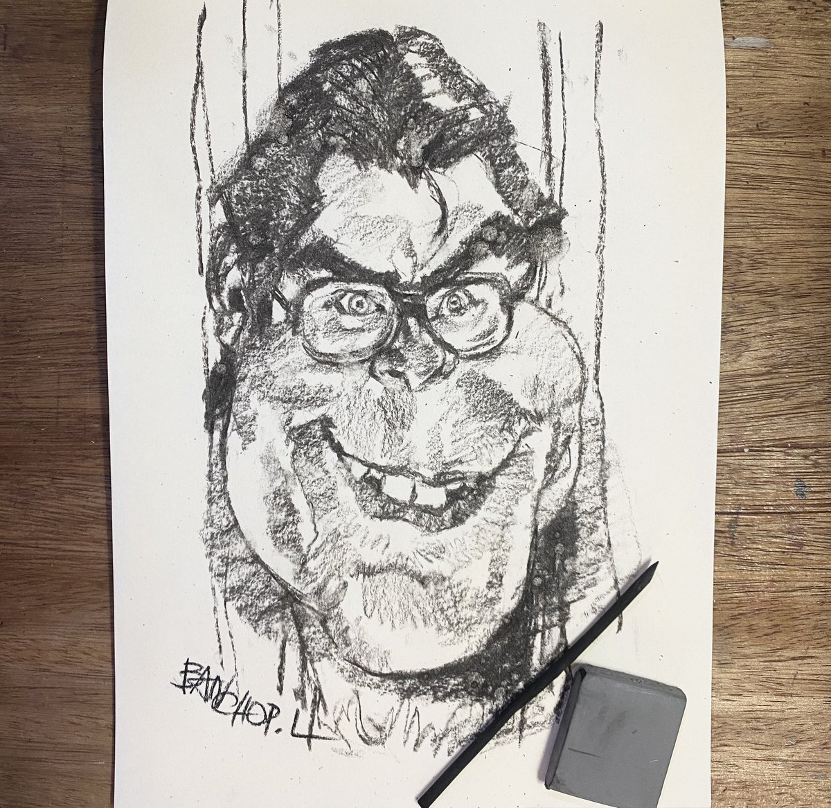 PreaaPluem's tweet photo. Young King! … Stephen King caricature charcoal drawing sketch. #stephenking #caricature #charcoaldrawing #sketch https://t.co/UzxkQGLJBe