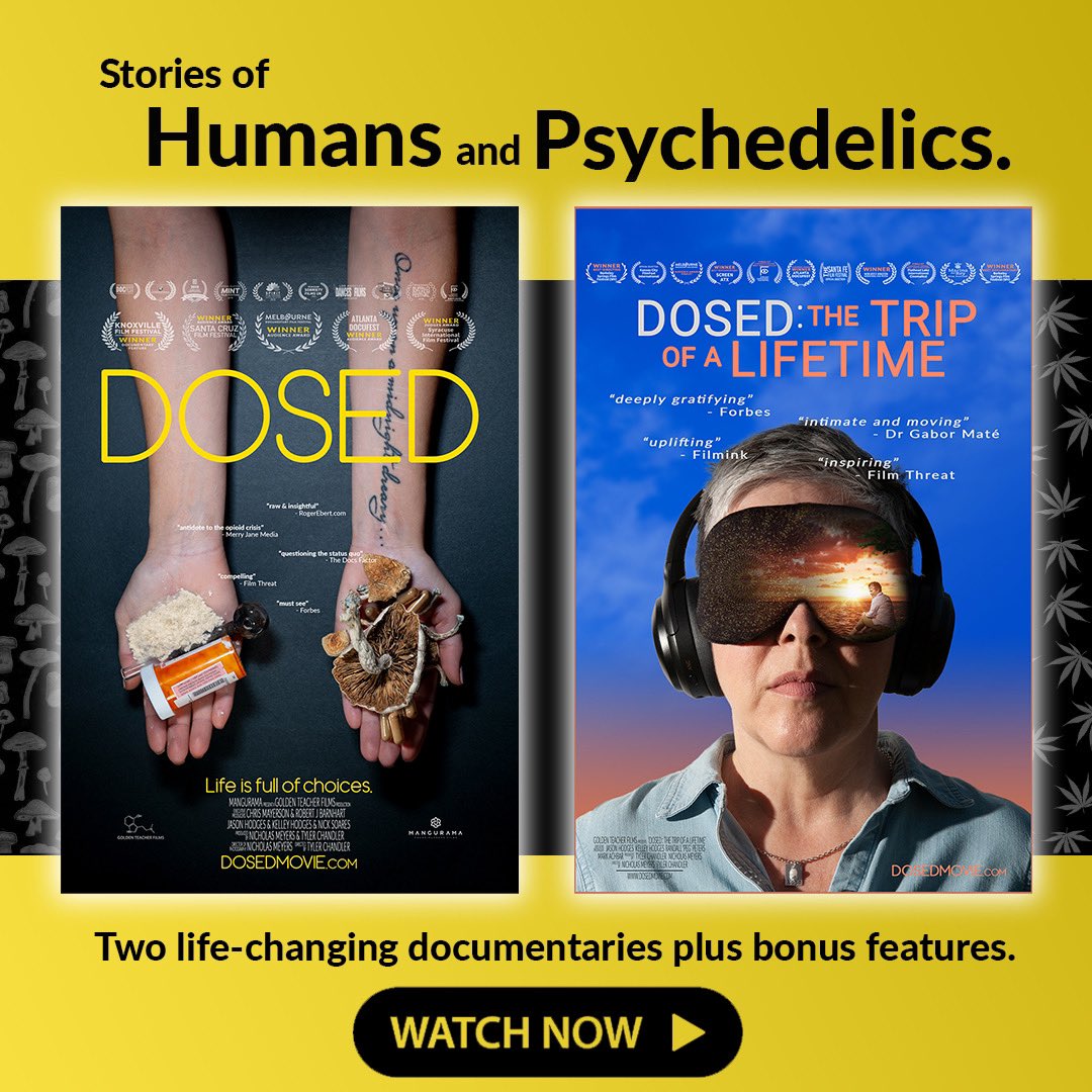 Our friends @DosedMovie have released both of their films online! Both important docs for the psychedelic movement and we’ve had the pleasure of hosting the in-person screenings in London watch online via this link: ukbc--dosedmovie.thrivecart.com/d2/