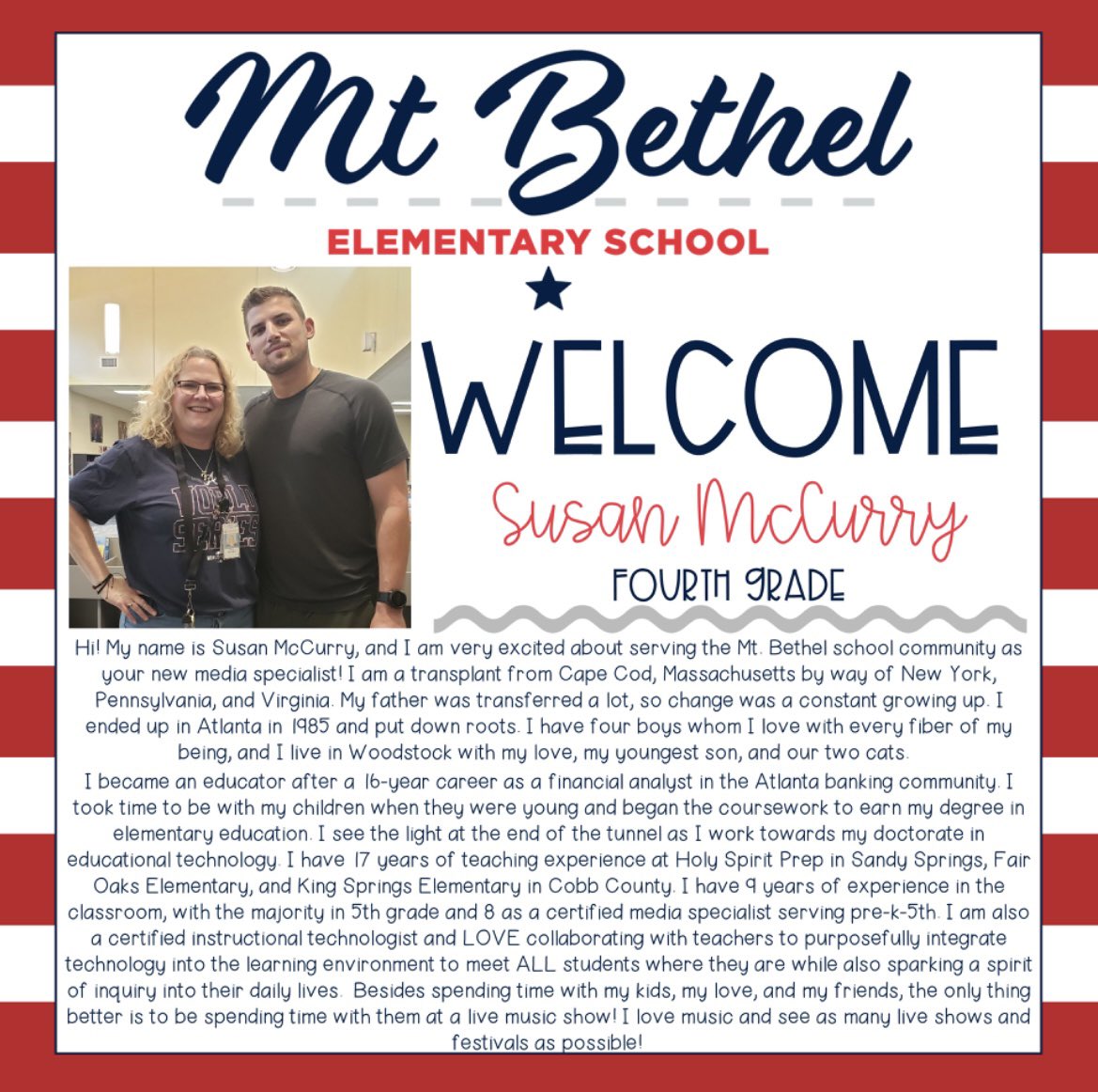 Welcome to Mt. Bethel Ms. McCurry! So excited to have you as a part of our MBES family!