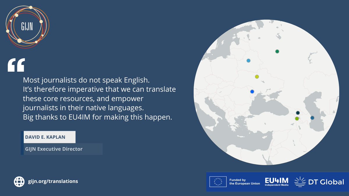 gijn's tweet photo. GIJN's translations partnership with #EU4IM builds on a 3 year, multilingual expansion of our widely used resources. 

In this period, GIJN and its partners have translated guides and tipsheets into 35 languages, including Mayan &amp; Quechua.

Learn more: https://t.co/MQyrRN8rYX https://t.co/cvSAMF16rp
