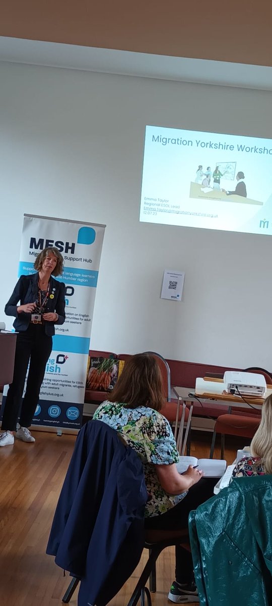 learnenglishyh's tweet photo. The lovely Emma Taylor from @MigrationYorks presenting and asking participants to discuss: What is ESOL for Employability? What is ESOL for Employment and What's happening in your areas. Lots of interesting discussions going on. #ESOL #Employment #Collaboration #YH https://t.co/PWsYENTWy0