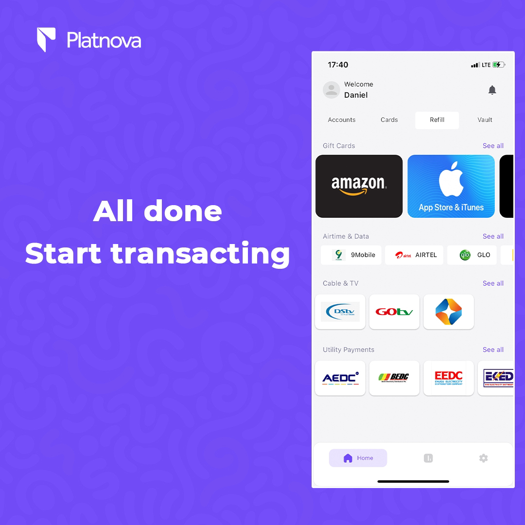 Get onboard Platnova app with these easy steps

No hectic signup process required
All you need is just your email and password

Platnova app is available for download on AppStore or Playstore

Start transacting the easy way with us today

#platnova #globalpayments #billspayments