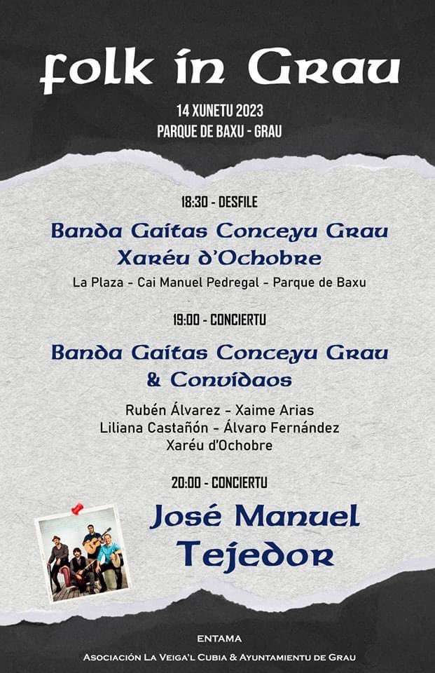 Mundo Gaita (@mundogaita) on Twitter photo ➡️ Esti vienres la <a href="/bgCGrau/">BG Conceyu Grau</a> tará participando 🥁 nel festival 🎶 “Folk In Grau”
📆 14 Xunetu
🕡 18:30h
📍 Parque de Baxu #Grau
#bandagaites #pipeband #bagpipe #gaita #folkingrau #Asturies #mundogaita ➡️ Esti vienres la <a href="/bgCGrau/">BG Conceyu Grau</a> tará participando 🥁 nel festival 🎶 “Folk In Grau”
📆 14 Xunetu
🕡 18:30h
📍 Parque de Baxu #Grau
#bandagaites #pipeband #bagpipe #gaita #folkingrau #Asturies #mundogaita