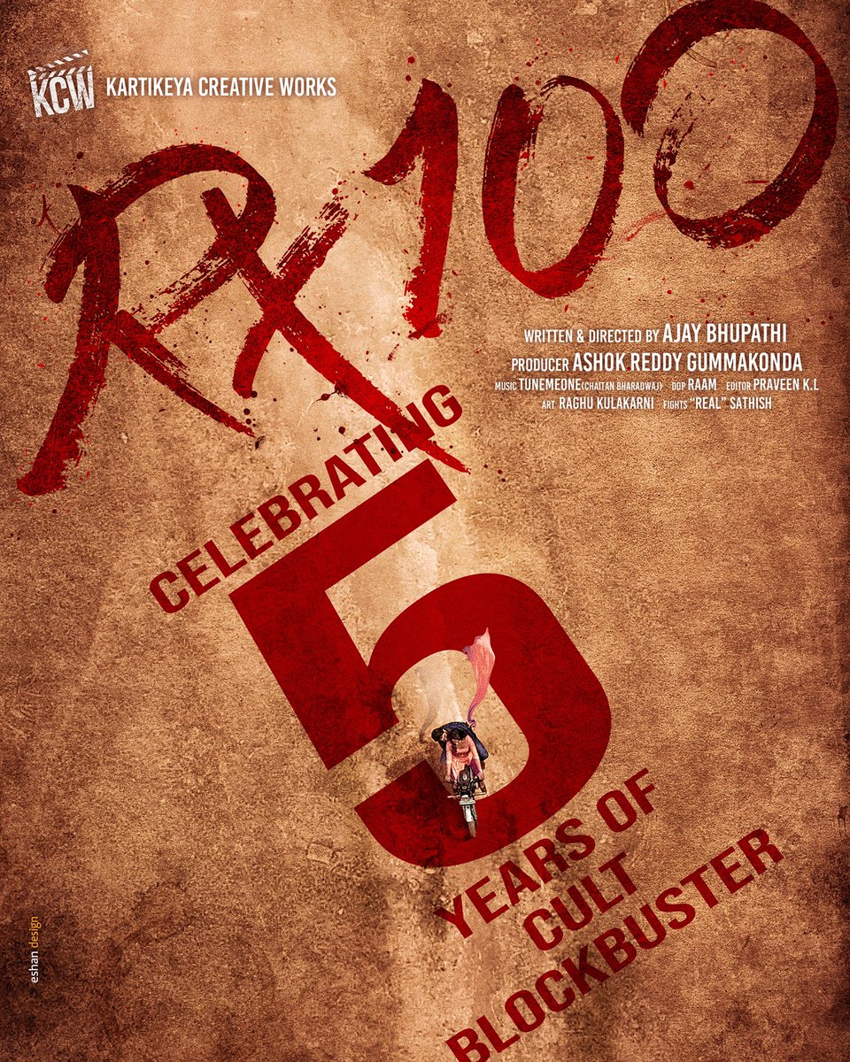 Cult Blockbuster #RX100 celebrates fab 5 years of its release🔥

An incredible love story by @DirAjayBhupathi, intense performance by @ActorKartikeya @starlingpayal, Chartbuster album by @chaitanmusic are unforgettable.

#5YearsForRX100 #AshokReddy @Cinemainmygenes @kcwoffl