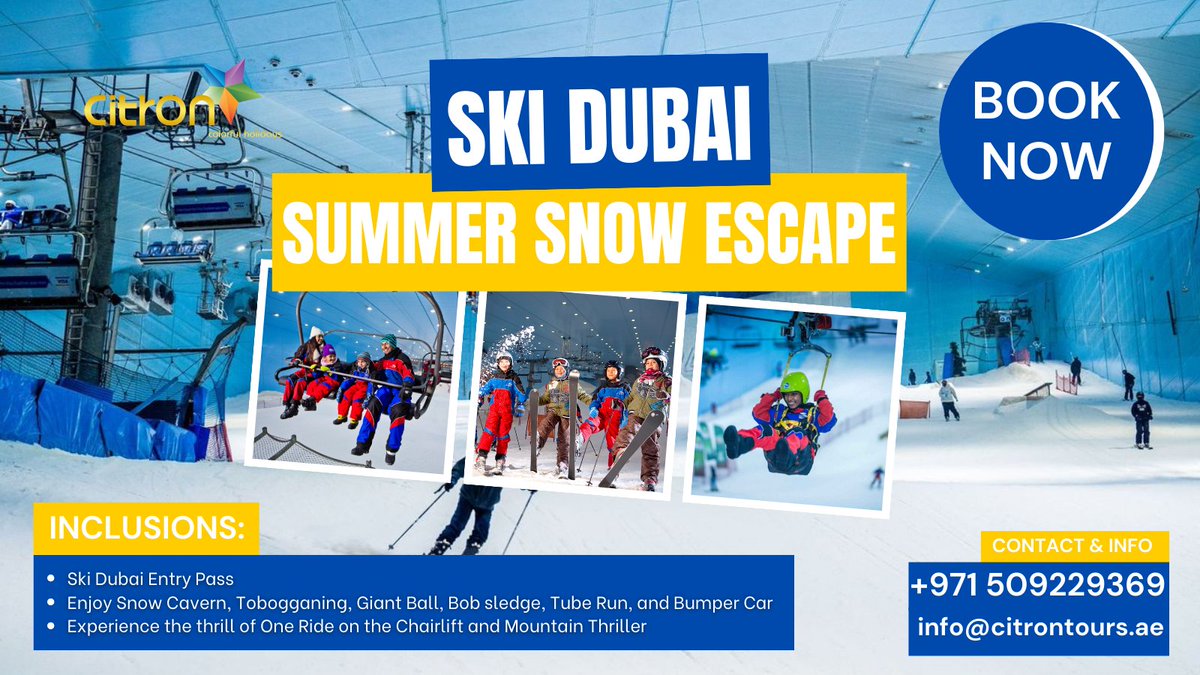 Beat the summer heat at <a href="/skidxb/">Ski Dubai</a> with Citron Tours!

Experience the thrill of snow sports, tobogganing &amp; more in a cool winter setting.

Book your entry pass now!

#SkiDubai #WinterFun #BeatTheHeat #CitronTours #CitronTraveller #SummerSurprises #SummerInDubai #TravelTribe