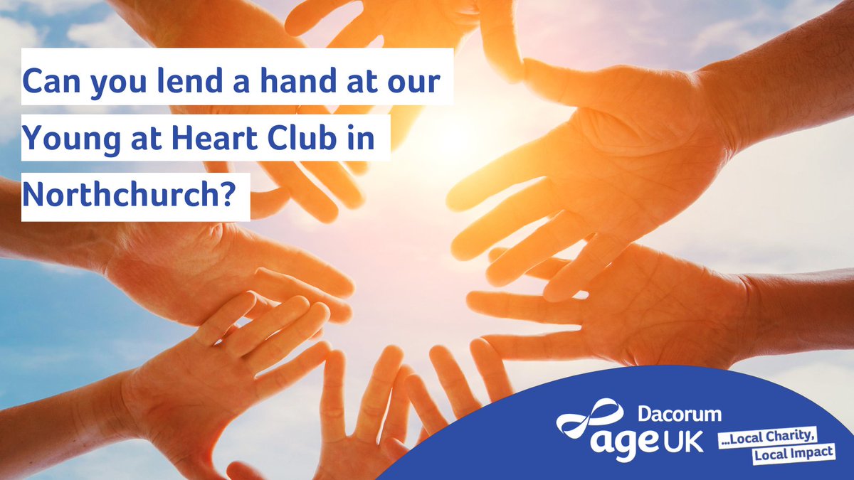 Age UK Dacorum (@ageukdacorum) on Twitter photo Would you like to become a volunteer?🙋♂️
We are looking for enthusiastic and committed people to help us at our Young at Heart Club in Northchurch which runs every Wednesday between 1:30pm-4:30pm.
Interested? Contact us on 01442 259049 or email clubmanager@ageukdacorum.org.uk☎️ Would you like to become a volunteer?🙋♂️
We are looking for enthusiastic and committed people to help us at our Young at Heart Club in Northchurch which runs every Wednesday between 1:30pm-4:30pm.
Interested? Contact us on 01442 259049 or email clubmanager@ageukdacorum.org.uk☎️