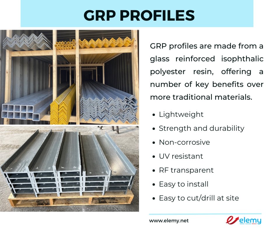 ⭐GRP Profiles⭐

We have plenty of GRP angle, box section, channel, beam and tubes in stock. These can be delivered as full lengths or cut to size to suit your requirements.

info@elemy.net / 01642 480844