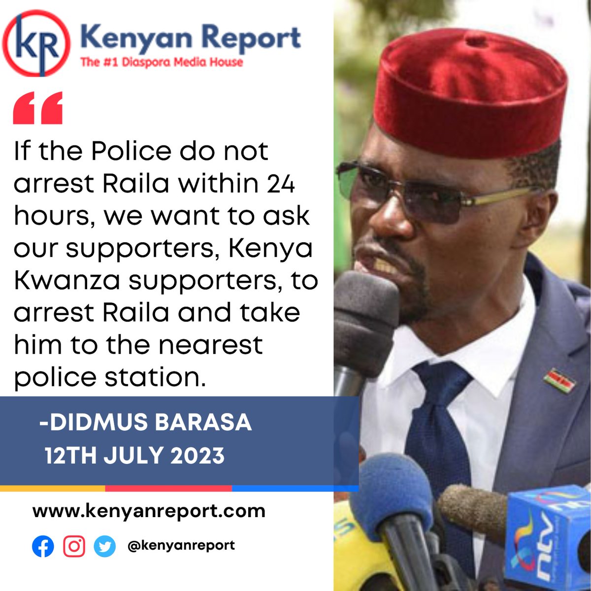 Didmus Barasa: If the IG pronounced demonstrations illegal then they should arrest Raila Odinga. We ask Kenyans if you see Raila Odinga arrest him. https://t.co/rdMI0DskDX