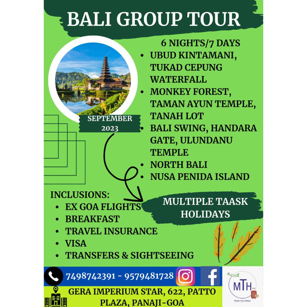 MultipleTaask's tweet image. "Travel is the only thing you buy that makes you richer!"
Come together with us, 'Multiple Taask Holidays' and experience a funfilled trip on the beautiful and picturesque island of Bali....
Contact us :7498742391 , 9579481728