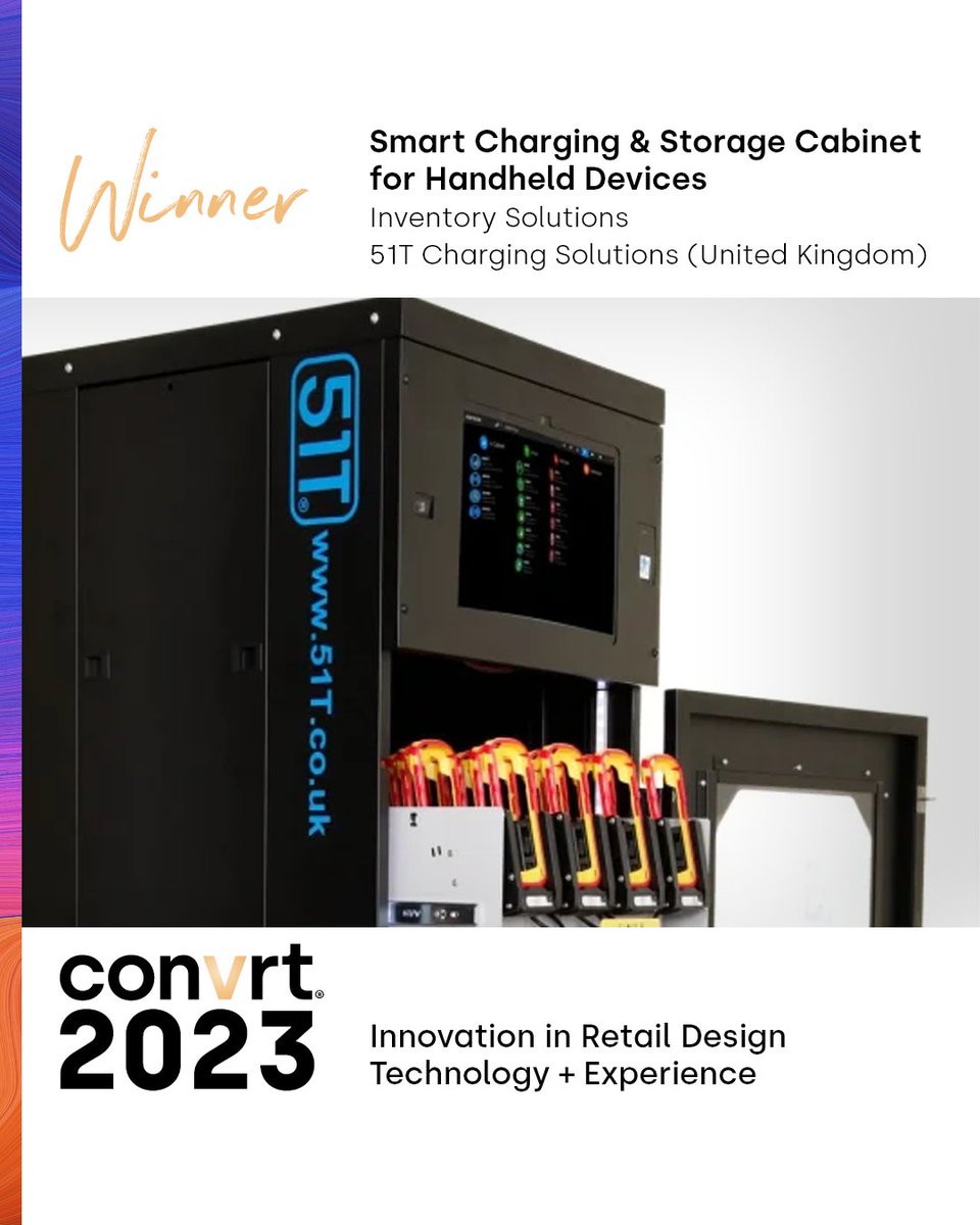 Official51T's tweet photo. CELEBRATING INNOVATION IN RETAIL 2023: 51T WINS CONVRT AWARD FOR THE SMART CABINET 🎉🏆🔋

Read the blog here: https://t.co/TbsOoWXmrd

#retail #handheld #mobilephones #smartcabinet #efficiency #charging #chargingsolution #zebra #honeywell #samsung #panasonic https://t.co/3YwwYiQfKC
