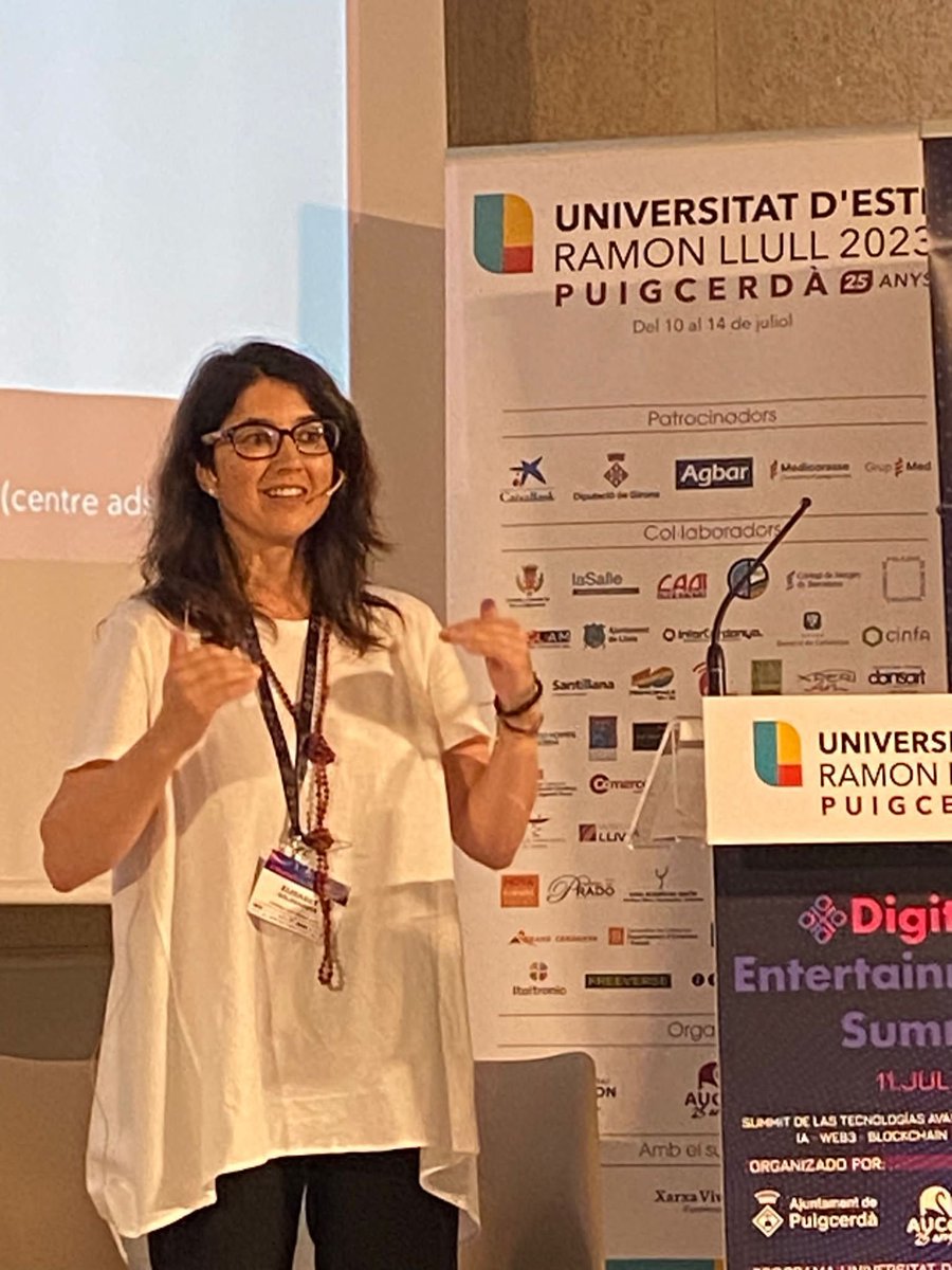 uramonllull's tweet photo. 🗣️ ‘Desafiaments ètics i sociològics de la intel·ligència artificial’ en el ‘Digital Entertainment 23’ de la Universitat d'Estiu Ramon Llull; a càrrec d'@egolobardes, vicerectora d'Ordenació i Qualitat Acadèmica #URL i professora catedràtica de
@LaSalleBCN.  

#IA #UeRL https://t.co/Mmip3jaRgu