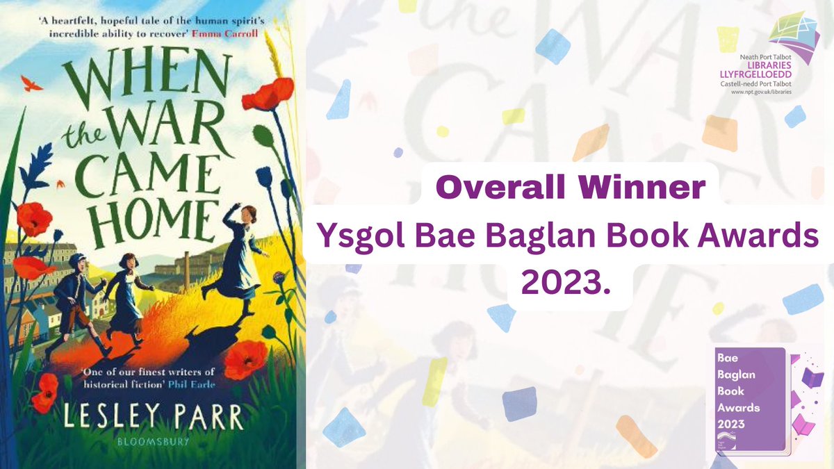 The overall winner of the Ysgol Bae Baglan Book Awards is When the War Came Home by <a href="/WelshDragonParr/">Lesley Parr</a> 
Congratulations! 
Huge thanks to our readers, judges, staff at <a href="/NPTLibraries/">NPT Libraries</a> and the amazing writers who have given us a great year of reading.