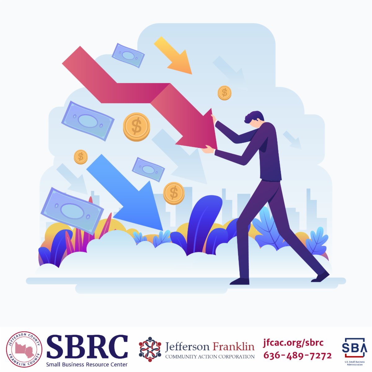 JFCAC_MO's tweet photo. Are you a small business struggling with the effects of inflation? The Small Business Resource Center may be able to help with that. Their Accounting resource partner can evaluate your financial situation and consult with you on a possible solution so you can continue to keep yo https://t.co/BMMxu1WG7R