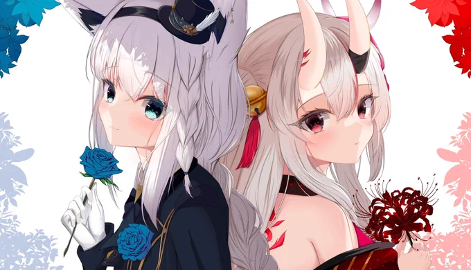 青薔薇と彼岸花 #百鬼絵巻 #絵フブキ