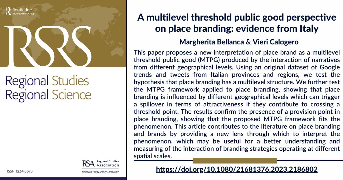 RSRS_OA's tweet photo. In their #openaccess article 'A multilevel threshold public good perspective on place branding: evidence from Italy' @marghe_cc  &amp; @VieriCalogero use a narrative-based framework to suggest policy implications for multilevel governance
https://t.co/lIhUBbciM3 https://t.co/MltzStU9u0