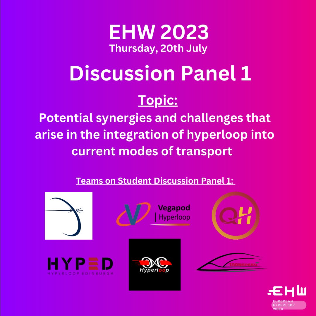 HyperloopWeek's tweet image. Check out the first two panel discussions for EHW 2023!
We can’t wait to see our participants’ perspective on how we can better integrate hyperloop into our future.
See you there! 👋
#europeanhyperloopweek #innovation #edinburgh