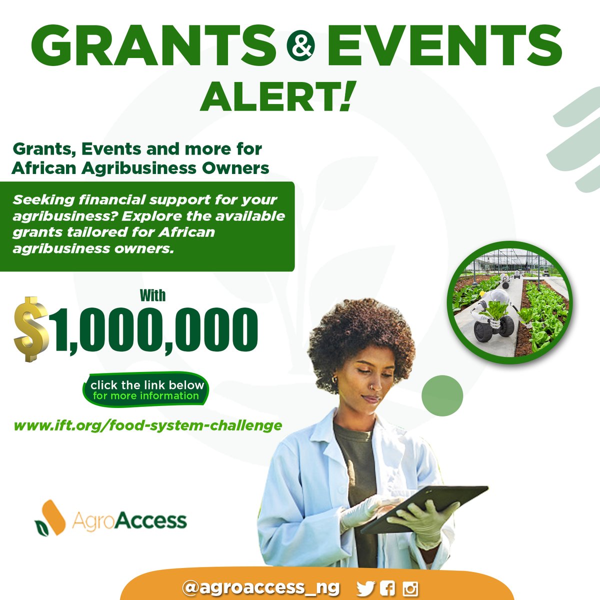 Be a part of something amazing!
Get ready to level up at this upcoming event.
Visit: ift.org/food-system-ch…
to participate.
#agriculture
#grantalerts
#agripreneurs
#foodchallenge
#seedingthefuture
#agroaccess