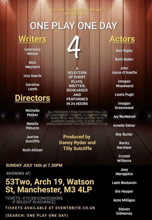 53two's tweet photo. Heading to the arches on Sunday, #OnePlayOneDay: just 24 hours to lock & load a brand new piece of work.
All proceeds go towards @darkhorse_uk & their work with learning disabled creatives! A great night for a great cause! ๐๐ #Manchester #Theatre
๐๏ธ https://t.co/KkGeVltZrn https://t.co/c8ogEoFJUf