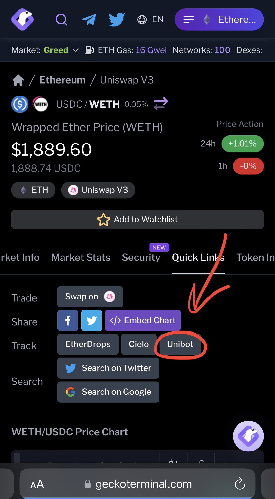 Res on Twitter "Direct integration of unibot with coingecko terminal