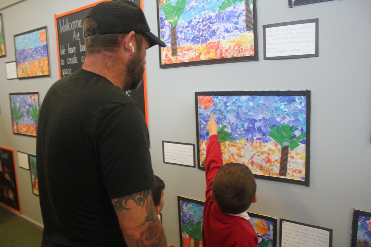 BFPSOfficial's tweet photo. On Tuesday we invited parents/carers into school to view the pupils' artwork which was on display in the Year 2 Real LiFE Art Gallery. The parents/carers enjoyed seeing the great artwork and even did some art themselves! https://t.co/Y82f5rgufo