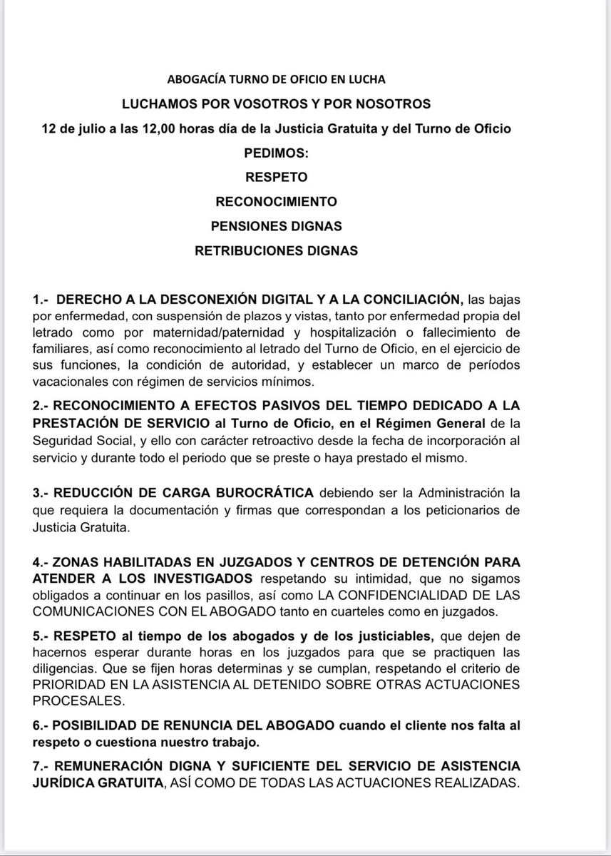 La #JusticiaGratuita es esencial para que los ciudadanos con menos recursos puedan ejercer sus derechos. Esta labor que cerca de 42000 abogados realizan las 24h al día, 365 días al año, debe ser dignificada. #TurnodeOficio #abogaciaUnida